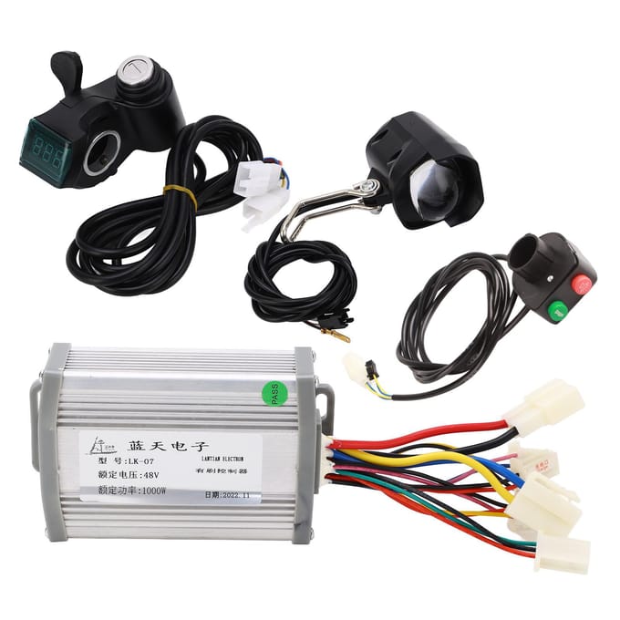 Kit de conversion pour vélo électrique 48 V 1 000 W, contrôleur brossé, poignée d'accélérateur au pouce, interrupteur de phare gray