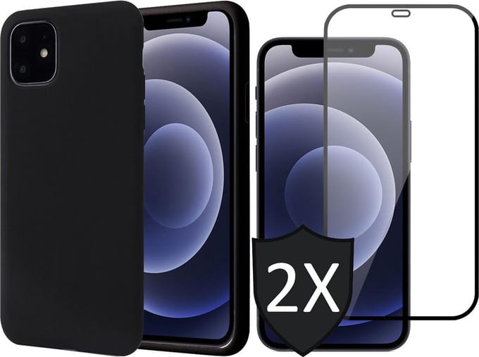 Hoesje geschikt voor iPhone 13 Mini Met 2x Screenprotector - Fluweelzachte Backcover - Zwart