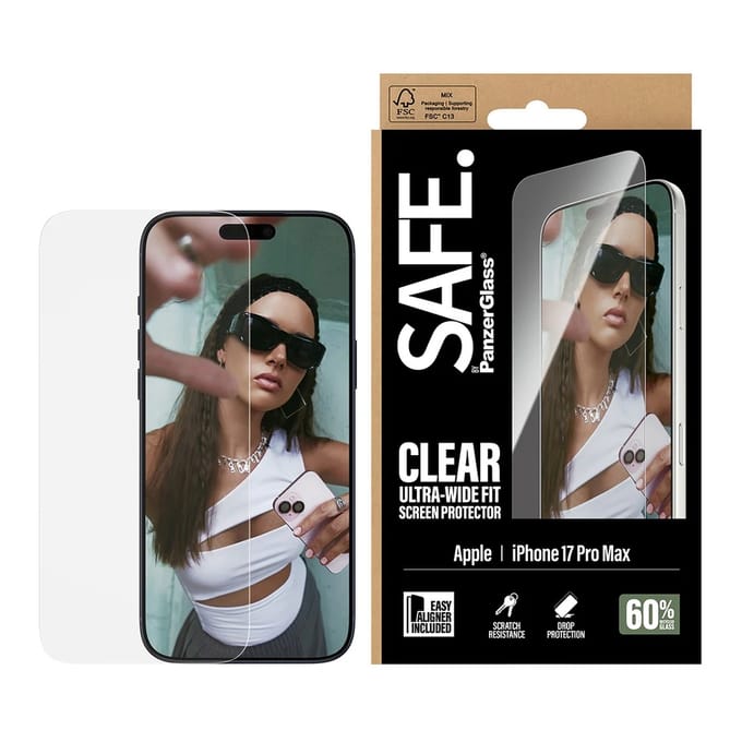 SAFE by PanzerGlass Screenprotector geschikt voor Apple iPhone 17 Pro Max Glazen | SAFE by PanzerGlass Ultra-Wide-Fit Screenprotector - Case Friendly