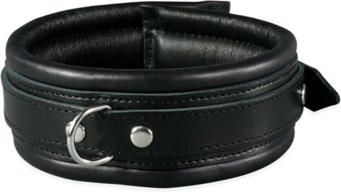 Leren collar 5 cm gevoerd - zwart