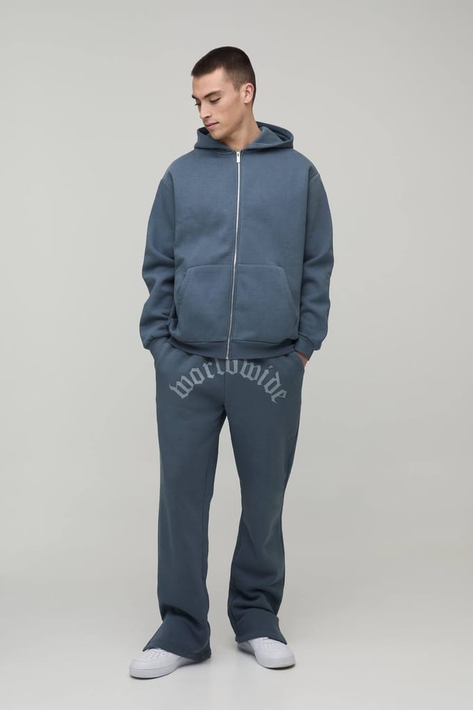 Oversized Worldwide Zip-Through Hooded Trainingspak | Charcoal | Size Medium