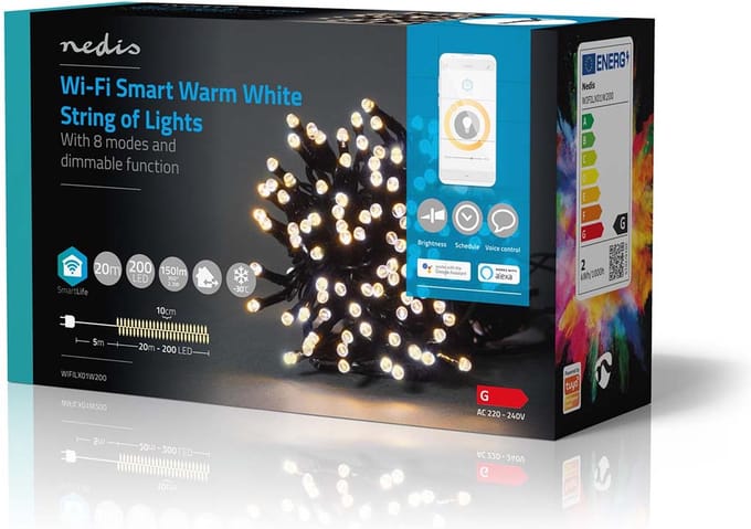 Nedis SmartLife-kerstverlichting - Koord - Wi-Fi - Warm Wit - 200 LED's - 20.0 m - Android / IOS