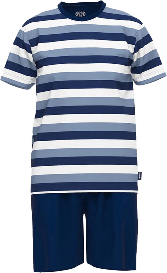 Ceceba heren shortama O-hals - middenblauw gestreept