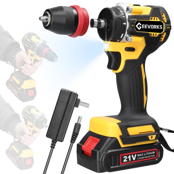 Geevorks 21V 2in1 perceuse au Lithium tournevis électrique outil électrique multifonction couple élevé 1pcs battery US Plug multicolore