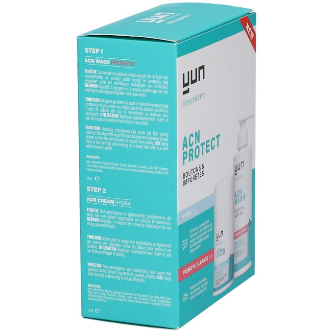 YUN ACN Protect Therapy acne Set - PREBIOTIC PURIFYING Face Wash & HYDRA PROTECT Cream 1 Combinatieverpakking