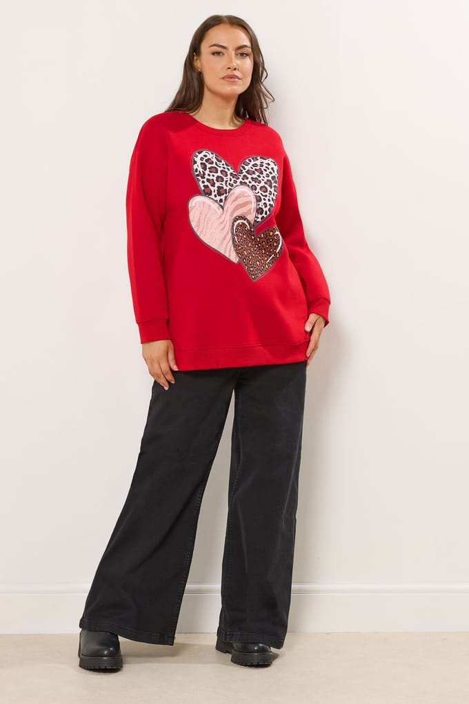 Yours Rood Sweatshirt Met Hartjesprint Size 48