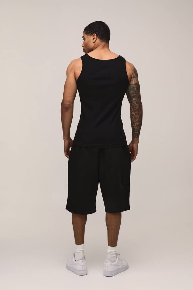Essential Slim Fit Ribbed Vest | Black | Size Medium