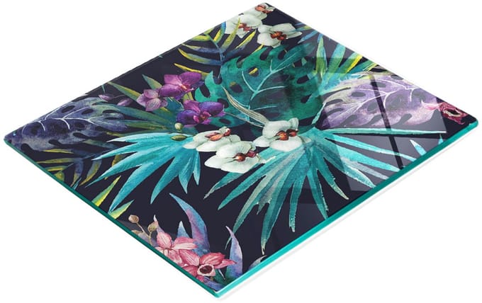 Decoratieve snijplank van gehard glas met aquarel orchidee, 60x52 cm