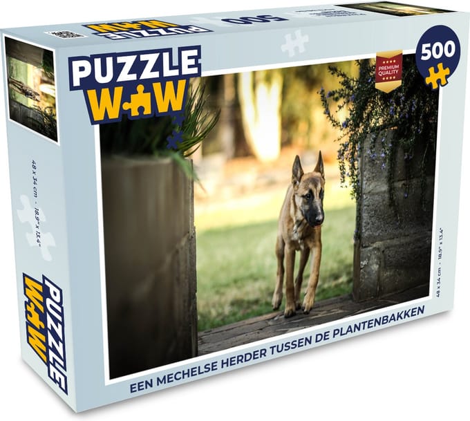 Puzzel Een Mechelse herder tussen de plantenbakken - Legpuzzel - Puzzel 500 stukjes