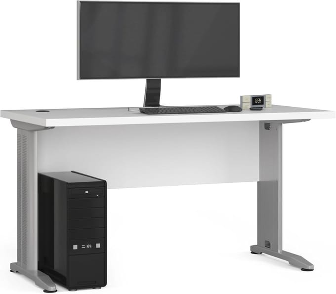 Bureau - Werktafel Tafel - Thuiswerken Studeren - Kabeldoorvoer ABS Rand - 135 cm Breed - Wit