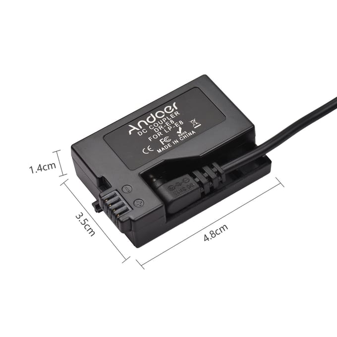 Andoer PD USB Type-C-kabel naar DR-E8 Dummy-batterij DC-koppeling LP-E8 Vervanging voor Canon EOS Rebel zwart