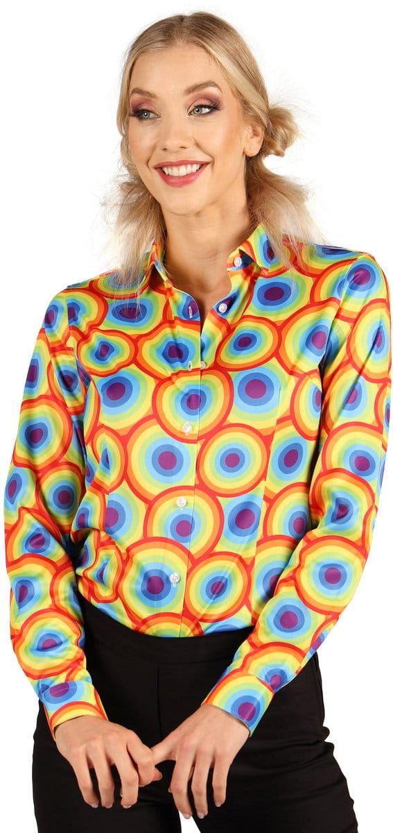 Jaren 70 blouse Rainbow Dots - Color Hair Carnaval Halloween