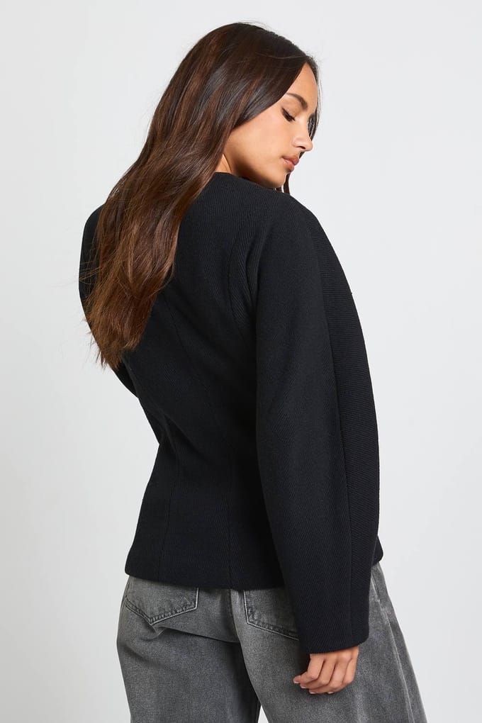 boohoo Dames Wool Look Synched Waist Coat | Black | Maat: 14