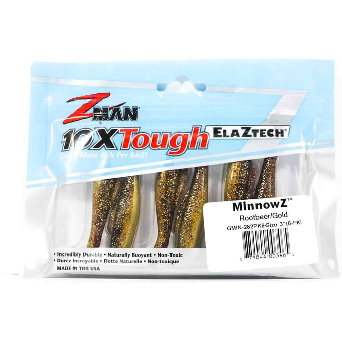 Leurre souple Zman MinnowZ 3 pouces 6/paquet Rootbeer Gold (3465) white