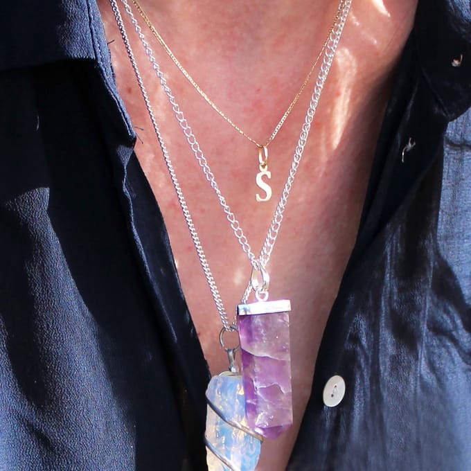 Edelsteen platte potlood hanger - Rozenkwarts