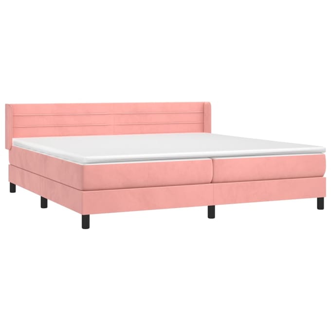 vidaXL - Boxspring - met - matras - fluweel - roze - 200x200 - cm