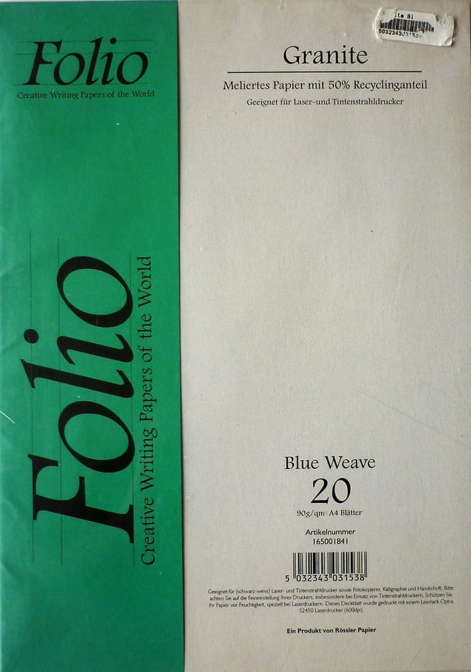 Rössler - Folio Creative Writing Paper- A4 - Granite Blue Weave - 90g - 20 vel