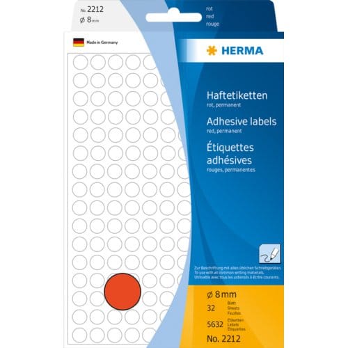 HERMA 2212 Multi-purpose labels / colour dots Ø 8 mm round red permanent adhesion for hand lettering