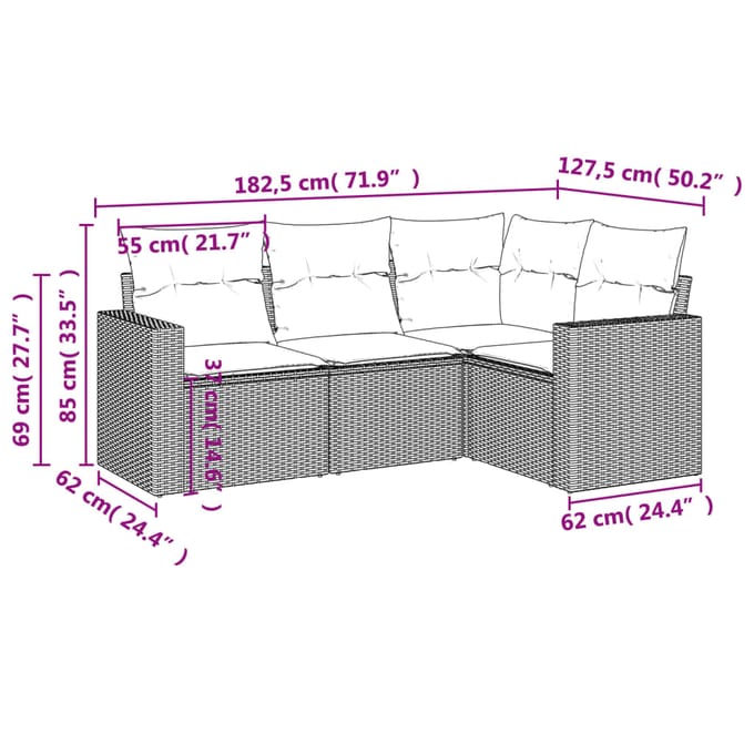 vidaXL - 4-delige - Loungeset - met - kussens - poly - rattan - beige