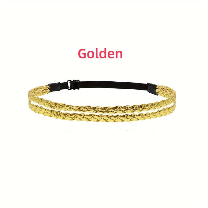 1 stuks Chique Verstelbare Gevlochten Hoofdband - Dubbellaags, Elastisch PU Leer Haaraccessoire beige