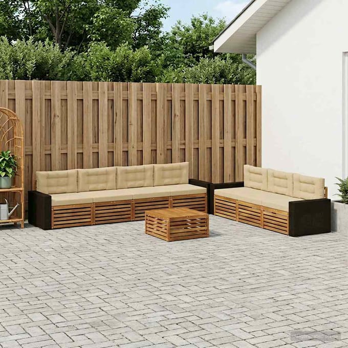 vidaXL - Buiten - bank - set - 8 - st - Natuurlijk - en - Beige - Polyester