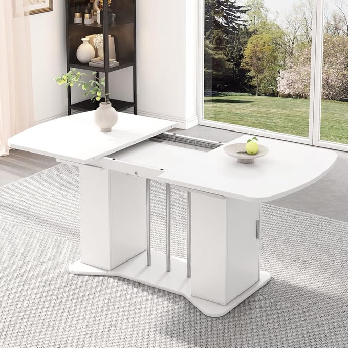 Eettafel Uitschuifbaar - Eettafel Verstelbaar - Dineren met Gasten - Moderne Witte Afwerking - 140-180 cm - Wit