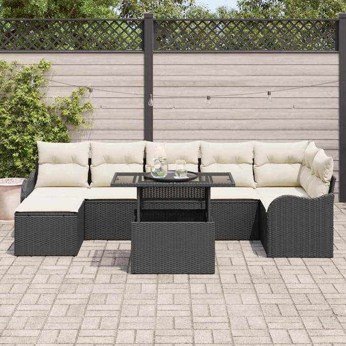 vidaXL - Tuinbank - Set - 8 - st - Zwart - [Synthetisch]: - Poly - Riet