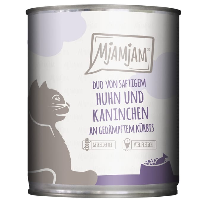 6x 800g MjAMjAM Duo Sappige Kip & Konijn op Gestoomde Pompoen Natte Kattenvoer