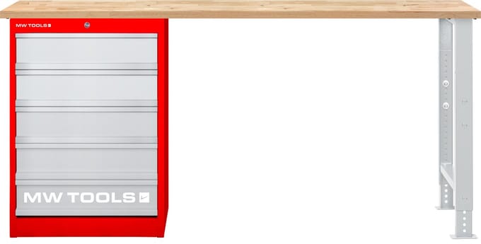 Modulaire werkbank Rubberwood met ladekast 5L 2000 mm MW Tools MOD20LP5R