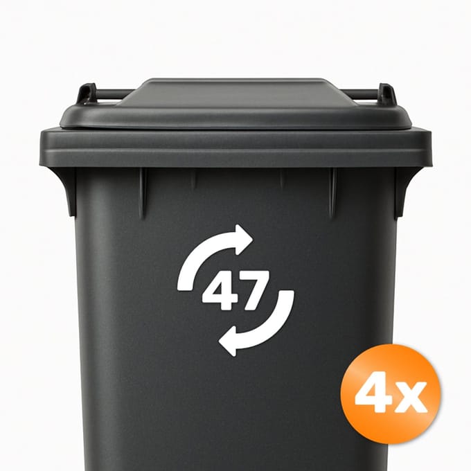 Containersticker Wit 4 Stuks Recycle - Eigen Huisnummer - Container Sticker Wit Vinyl Huisnummer