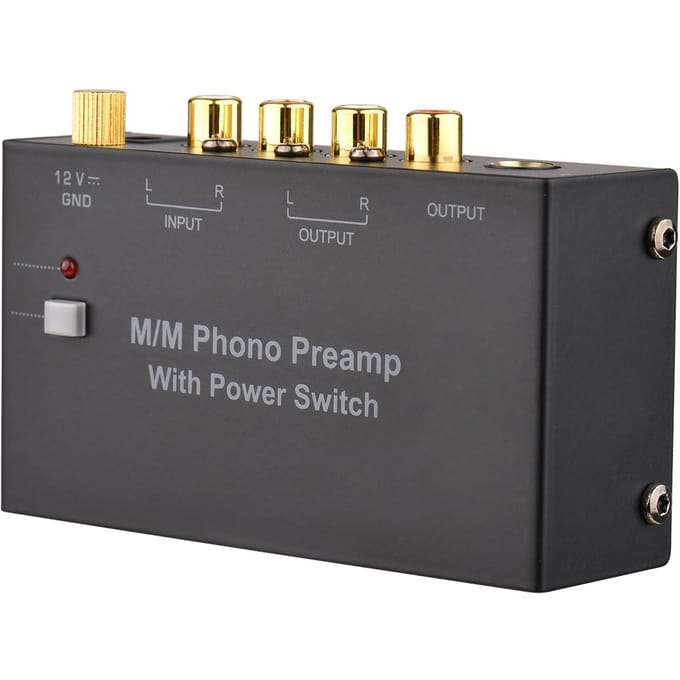 M/M Phono Voorversterker met Aan/Uit Schakelaar Ultra-compacte Phono Voorversterker Platenspeler Voorversterker met RCA 1/4-inch TRS Interface US Plug