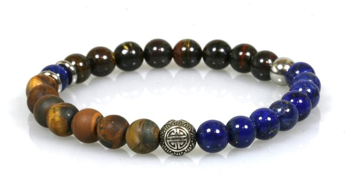 IbizaMen - heren - armband - matte - tijgeroog - lapis lazuli - 20cm