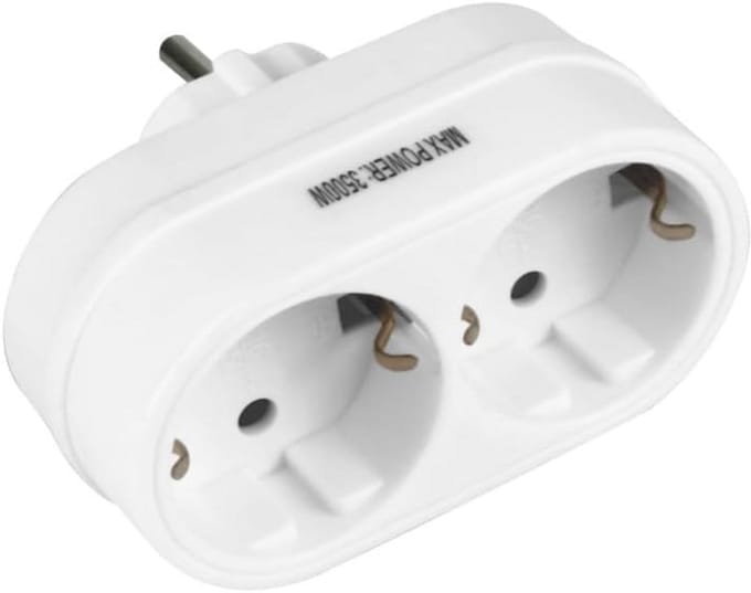 Dubbele Schuko Wandstekkeradapter met Randaarde - Horizontaal