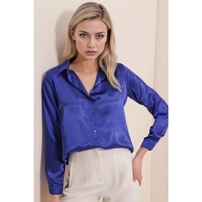 Satin Lange Mouwen Knopsluiting Shirt