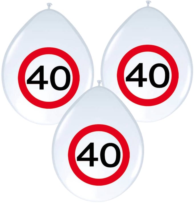 Ballonnen 40 jaar - 8x - stopbord - wit - 40 cm