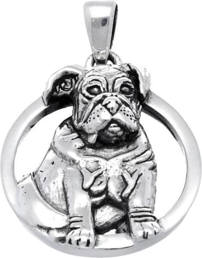 Zilveren Bulldog in cirkel kettinghanger