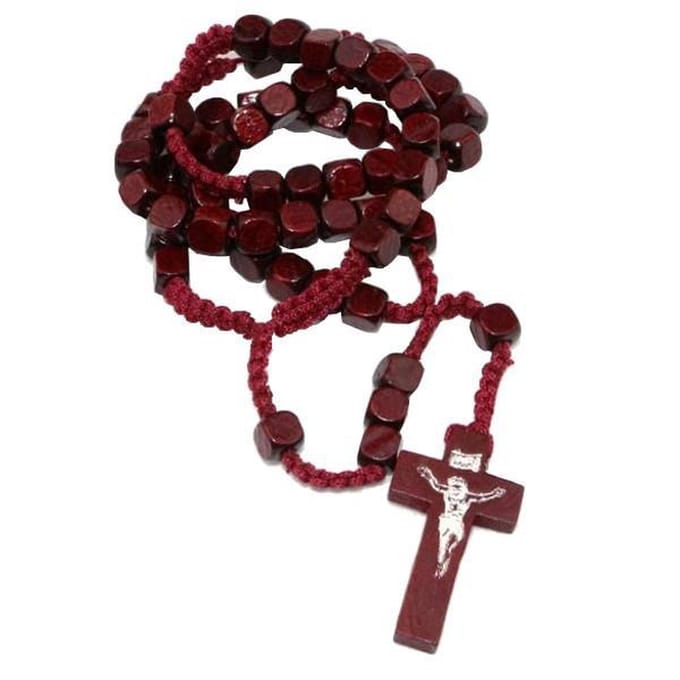 Fako Bijoux® - Rozenkrans Ketting - Hout - Vierkant - Rood