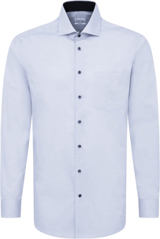 Seidensticker regular fit overhemd - popeline - blauw - Strijkvrij - Boordmaat: 45