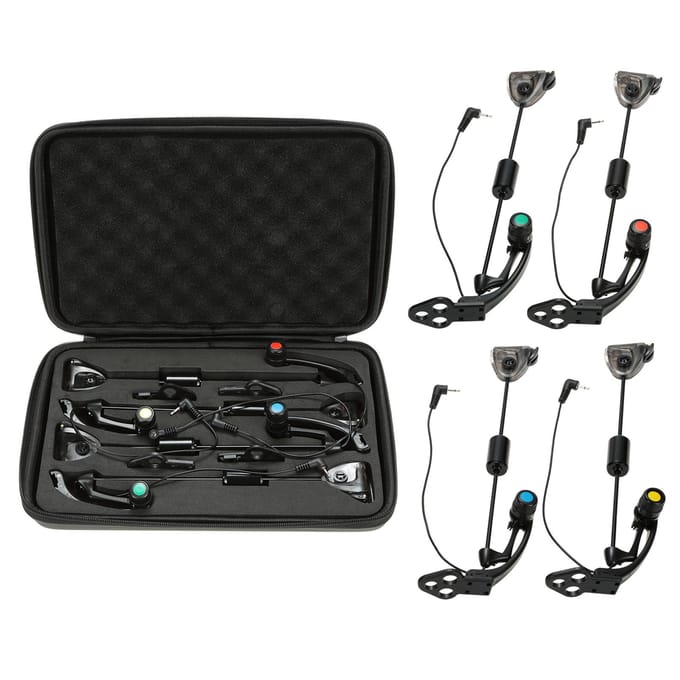 4 stuks LED-visserswingersset Visbeetindicator Illuminator Karpervisgerei met draagtas zwart