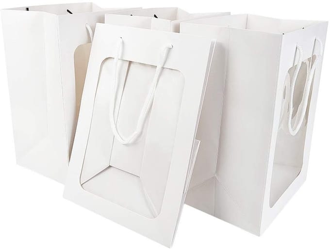 Dailygoods - 10 Pack Witte Kraftpapier Geschenkzakken met Venster - 25x18x13cm