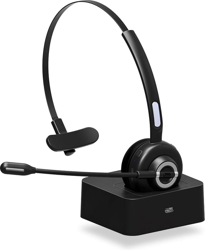YONO Headset met Microfoon Draadloos - voor Computer PC - Laptop - Office Koptelefoon - Zwart