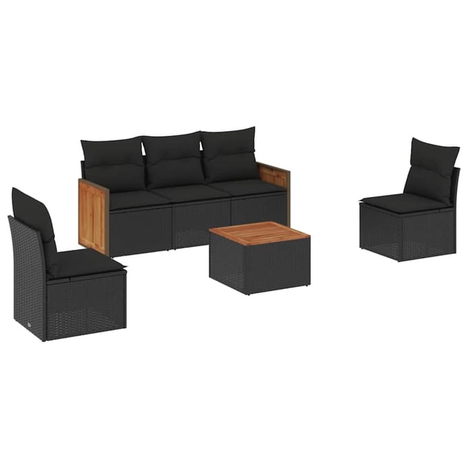 vidaXL - 6-delige - Loungeset - met - kussens - poly - rattan - zwart
