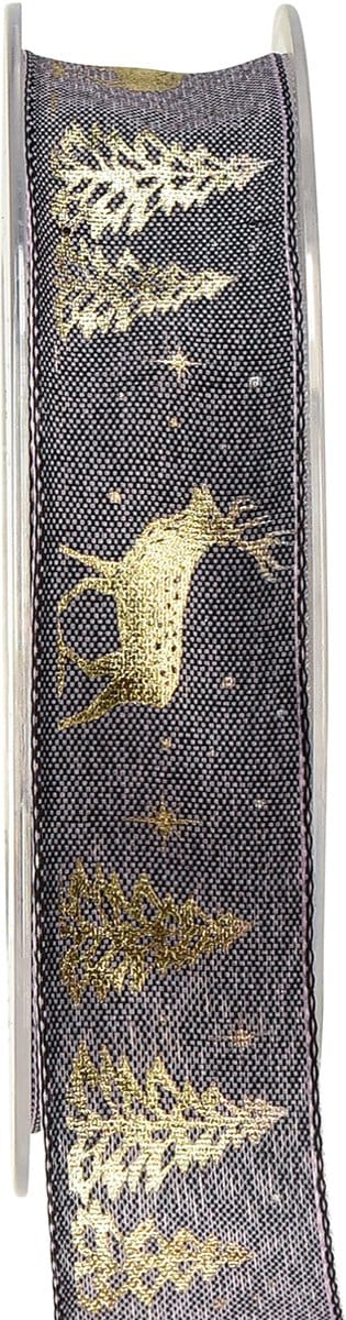 Cadeaulint lavendel goud Kerst hert 25mm 15m