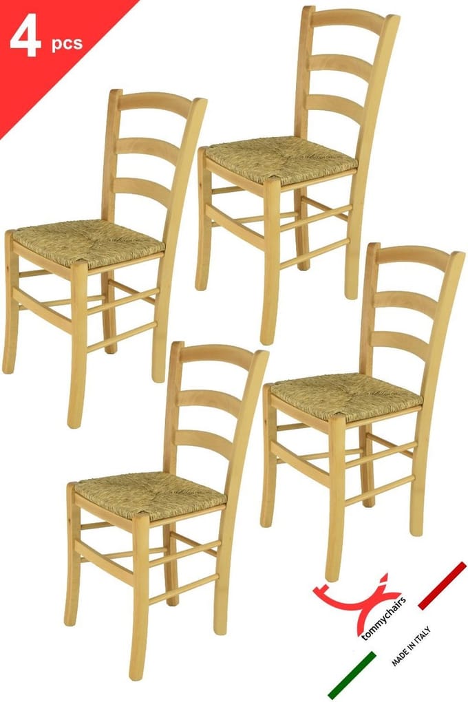 Tommychairs Venice - Eetkamerstoelen - Set van 4 - Naturel - Rotan & Hout