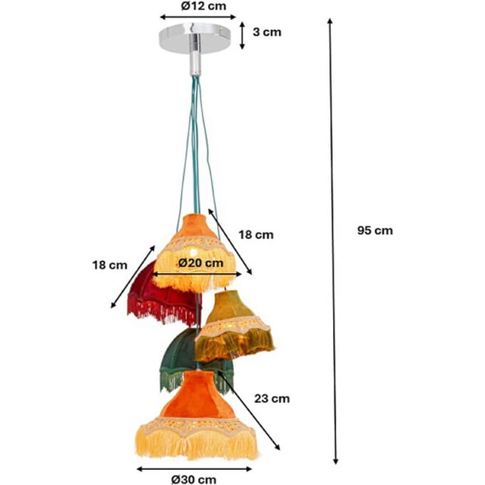 KARE hanglamp Saloon Fringes, veelkleurig, 5-lamps, E14