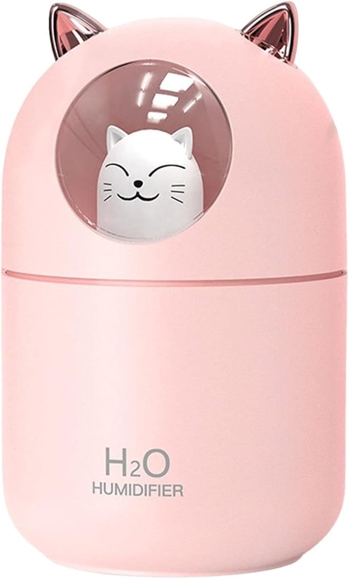 Luchtbevochtiger Kat Vorm - Essentiële Olie Diffuser - Frisse Lucht - Stille Werking - 300ml Tank - Roze