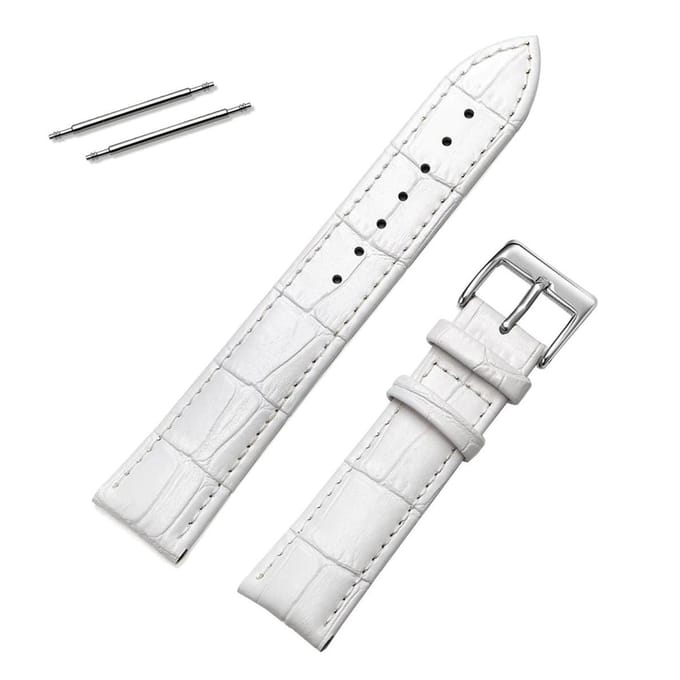 Fako® - Horlogebandje - Echt Leer - 20mm - Croco - Wit
