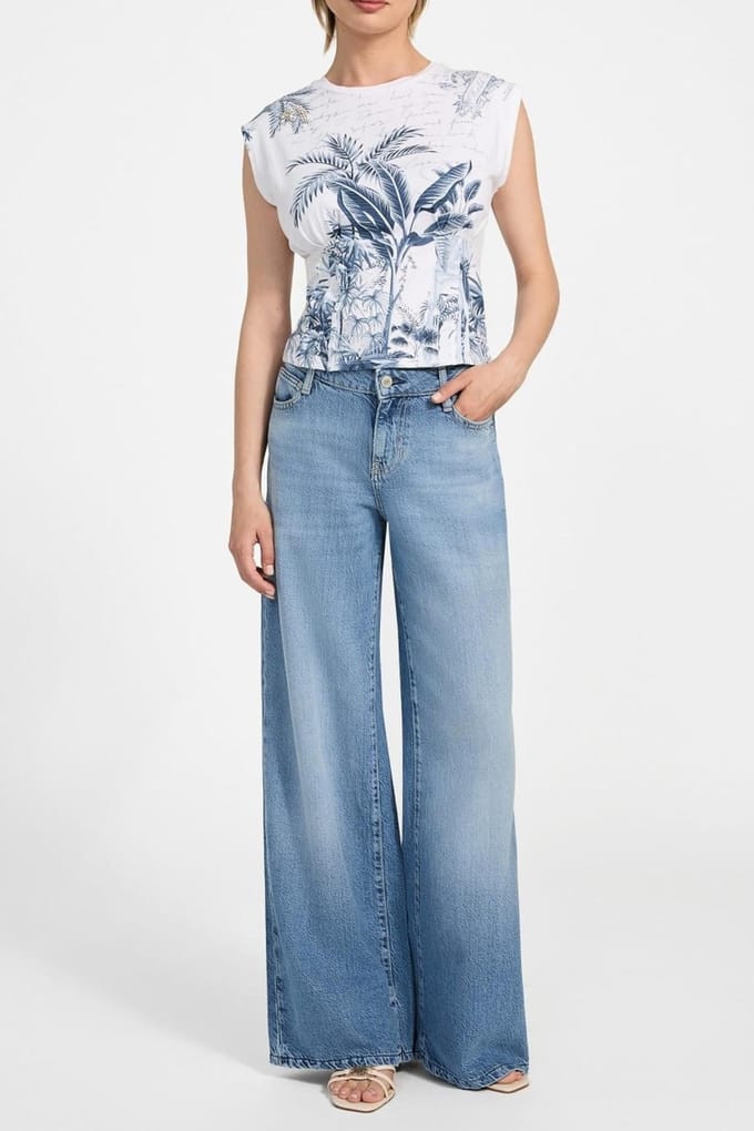 GUESS Sl Tobacco Palms Cor Pure White Size: L | T-Shirts Outlet | Dames | Wit