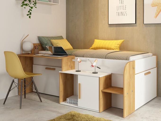 Vente-unique Combinatiebed hout natuurlijk licht, wit 90 x 200 cm