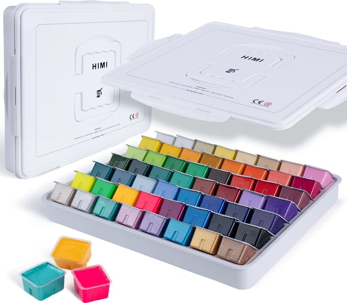 HIMI - Gouache - set van 56 kleuren (incl. Neon en Metallic kleuren) - 30g - Wit
